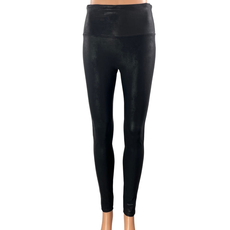 Spanx Women's Black Faux Leather Vegan Stretch High Rise Leggings Pants Size L