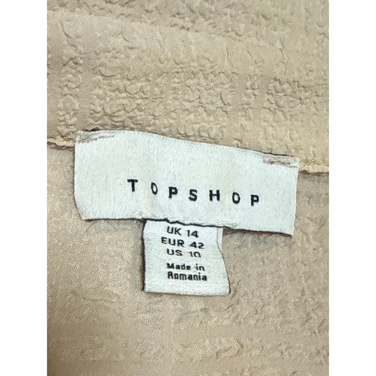 Topshop Women's Cream Collared Short Sleeve Crop Button Down Shirt Blouse Top 10