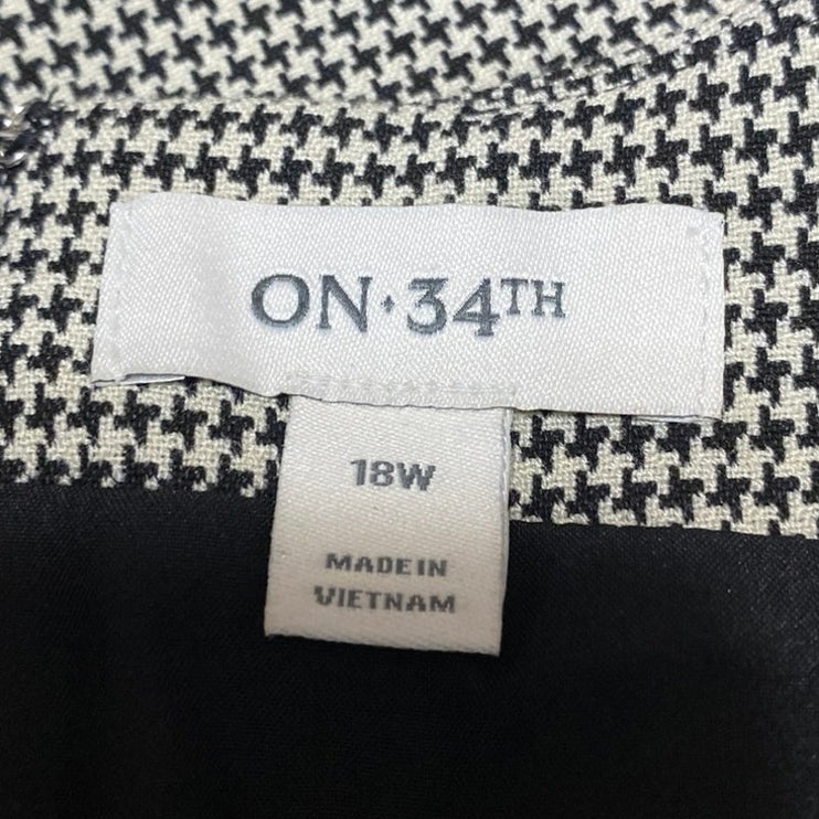 On 34th Black White Houndstooth Gingham Check Sleeveless Mini Shift Dress Sz 18W