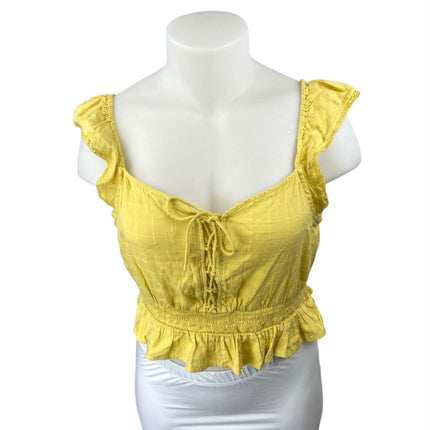 Aeropostale Women's Yellow Sleeveless Ruffle Lace Up Peplum Tank Crop Top Sz XL