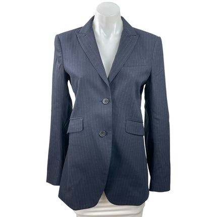Theory Women's Navy Blue Pinstriped Peak Lapel Blazer Coat Suit Jacket Size 8