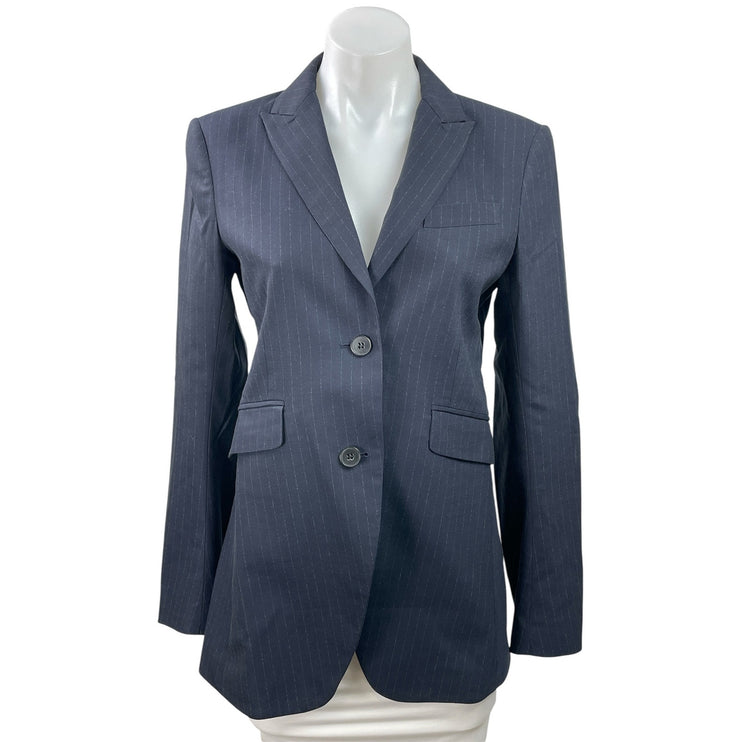 Theory Women's Navy Blue Pinstriped Peak Lapel Blazer Coat Suit Jacket Size 8