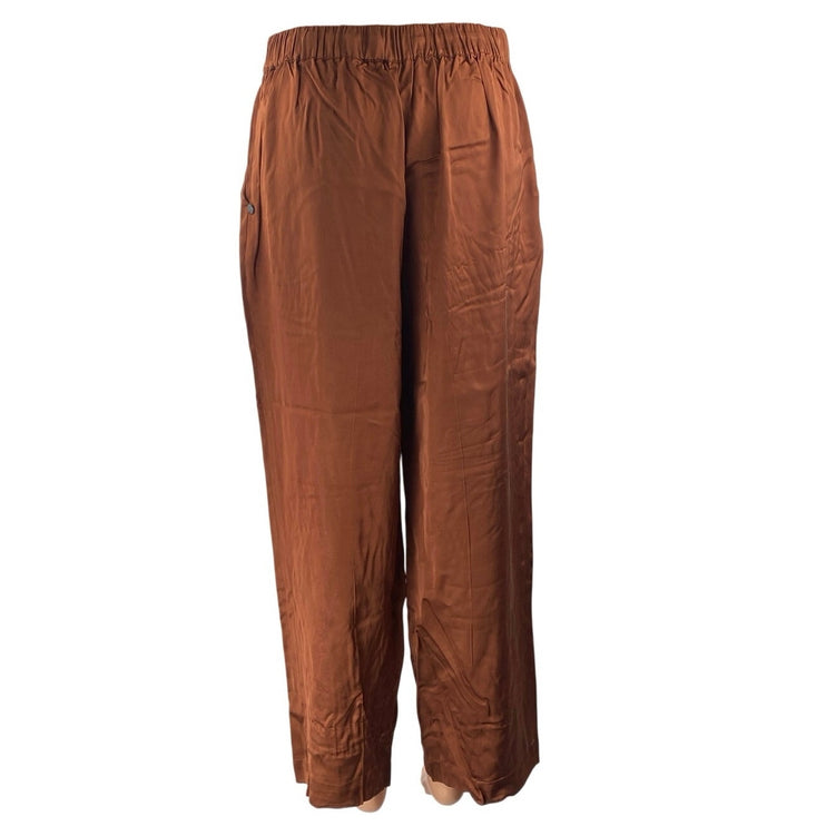 Scotch & Soda Women's Brown High Rise Elastic Waist Wide Leg Trousers Pants Sz M