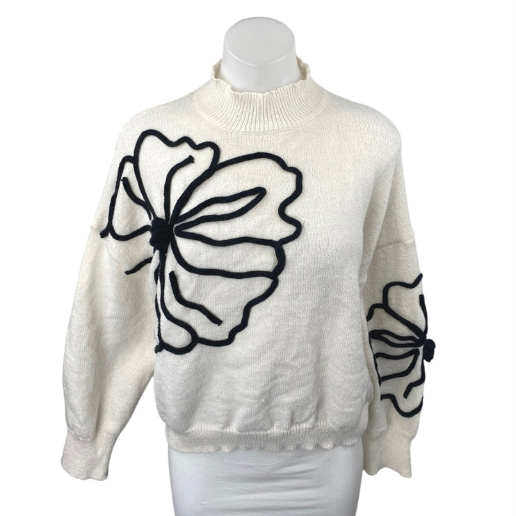 Shein White Floral Embroidered Turtleneck Long Sleeve Sweatshirt Sweater Top 4
