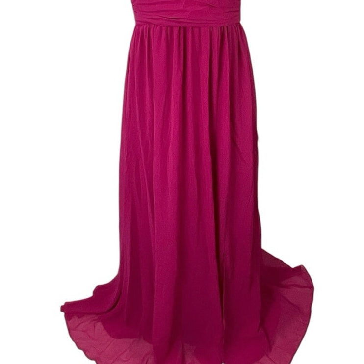 NEW Lulus Heavenly Hues Pink Pleated V Neck Bridesmaid Maxi Flare A-Line Dress M