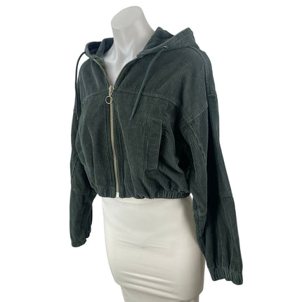 Urban Outfitters Women's Black Corduroy Full Zip Hoodie Cropped Sweatshirt Sz S