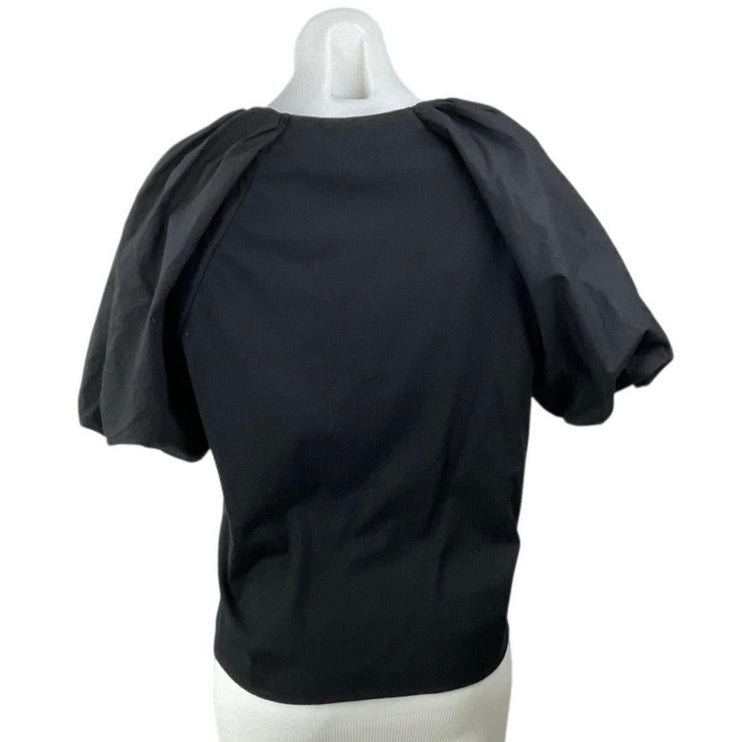 NEW Banana Republic Black Crew Neck Puff Sleeve Boxy Tee T-Shirt Blouse Top Sz S