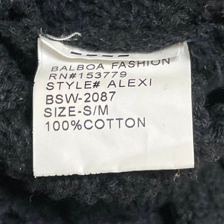Balboa Women's Black Crochet Knit Sheer Long Sleeve Tie Back Crop Top Size M