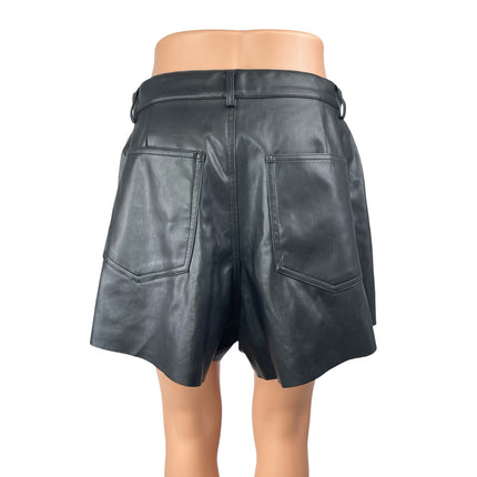 WeWoreWhat Black Faux Vegan Leather High Rise Wide Leg Flare A-Line Shorts Sz 30