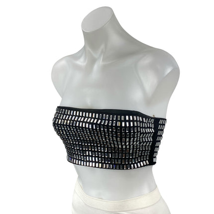 Windsor Black Silver Beaded Crystal Bandeau Strapless Tube Crop Top Size XS