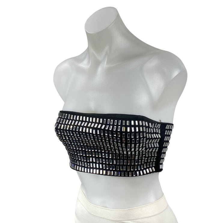 Windsor Black Silver Beaded Crystal Bandeau Strapless Tube Crop Top Size XS