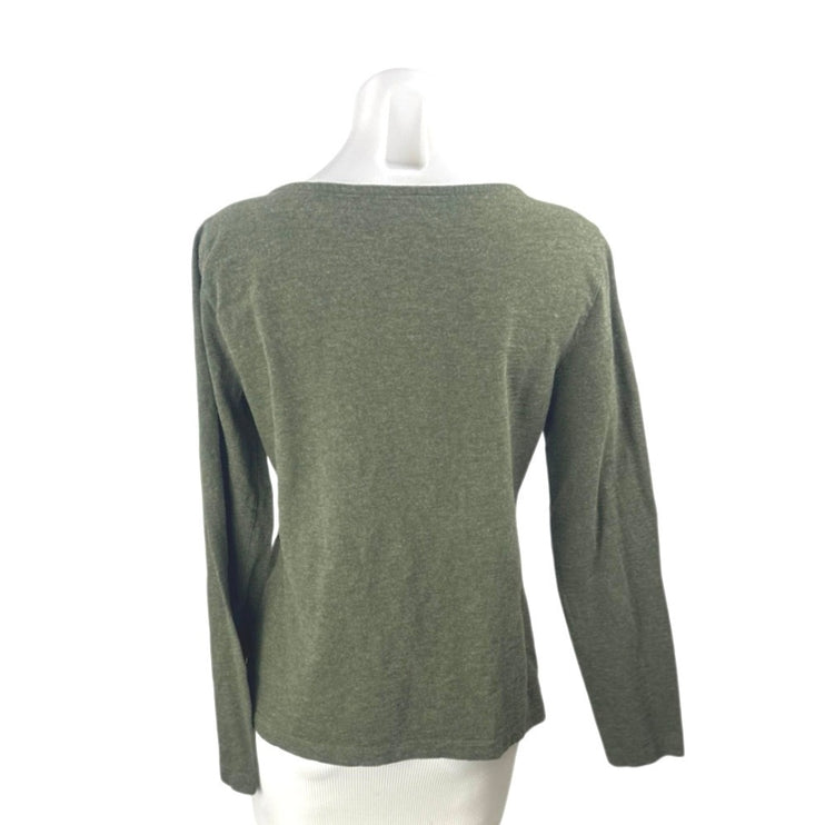 J.Crew Artist Tee Women's Green Long Sleeve Knit Basic Boat Neck T Shirt Top L