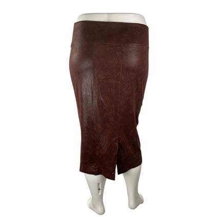 Melissa McCarthy Brown Faux Leather Vegan High Waisted Pencil Midi Skirt Size 1X