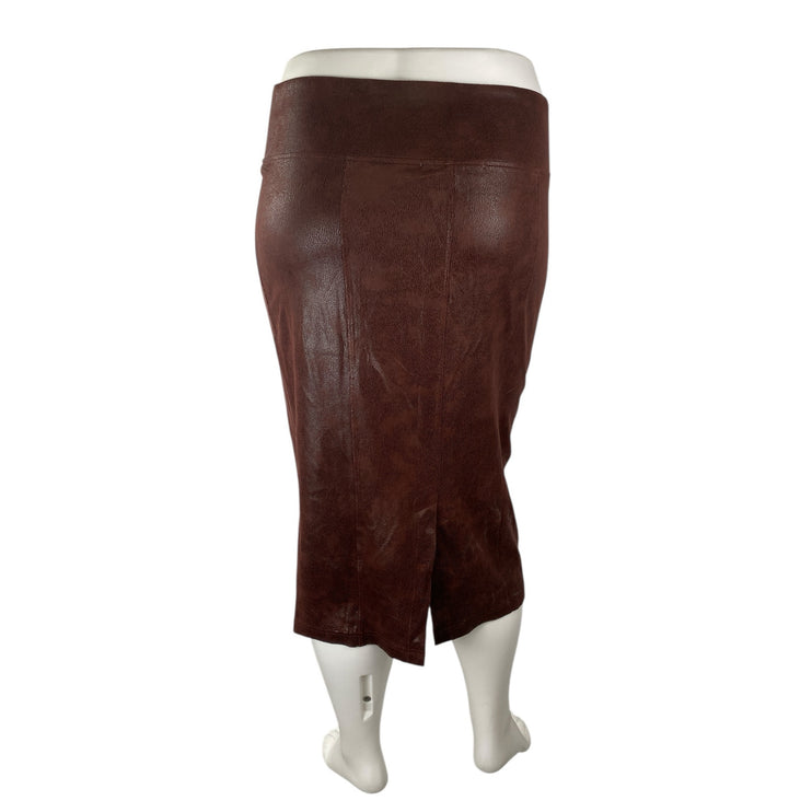 Melissa McCarthy Brown Faux Leather Vegan High Waisted Pencil Midi Skirt Size 1X