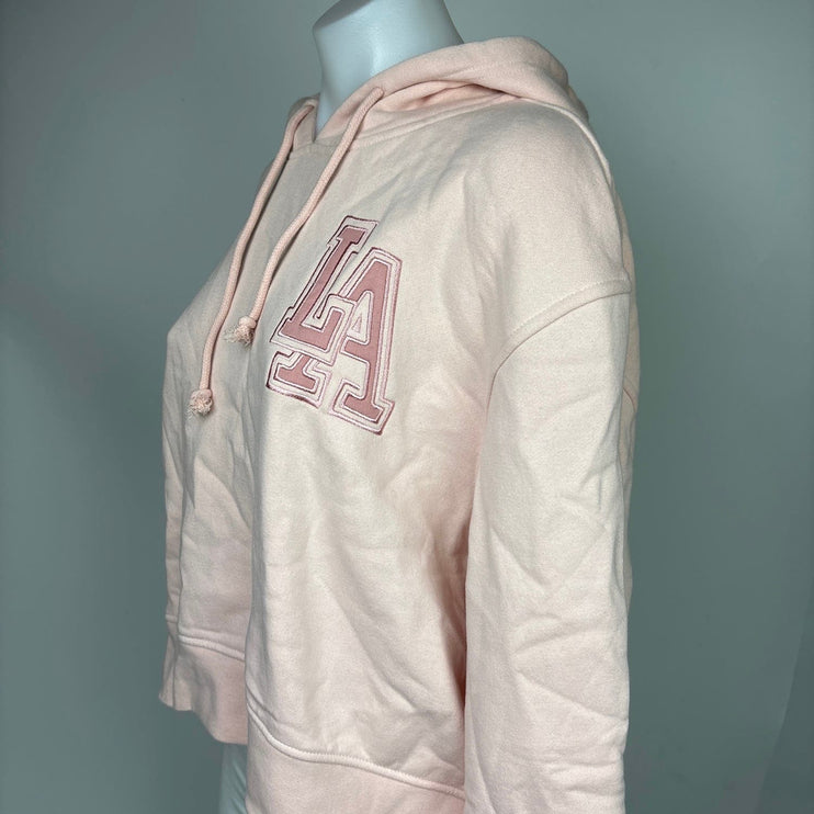 Primark NWT Light Pink Los Angeles Pullover Hoodie Crop Fleece Sweatshirt Size S