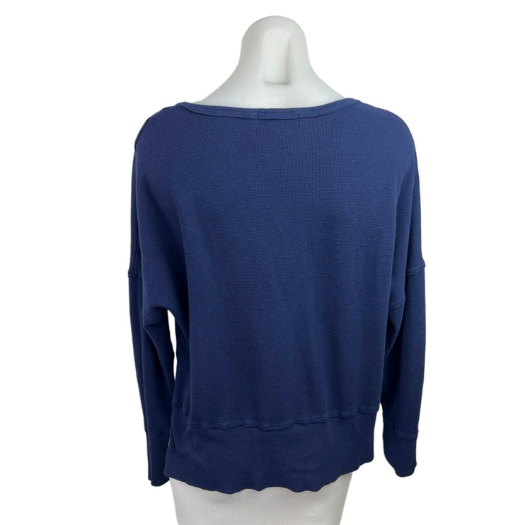 Soulcycle Womens Blue Printed Long Sleeve Crew Neck Knit Thermal Sports Top Sz S