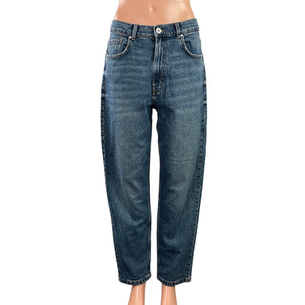Zara Women's Blue Medium Wash Barrel Baggy High Waisted Denim Jeans Size 8