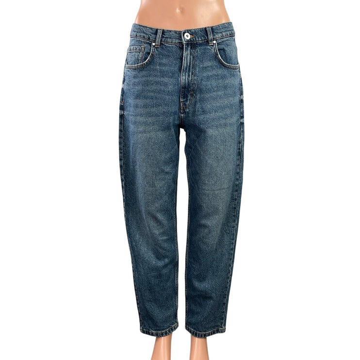 Zara Women's Blue Medium Wash Barrel Baggy High Waisted Denim Jeans Size 8