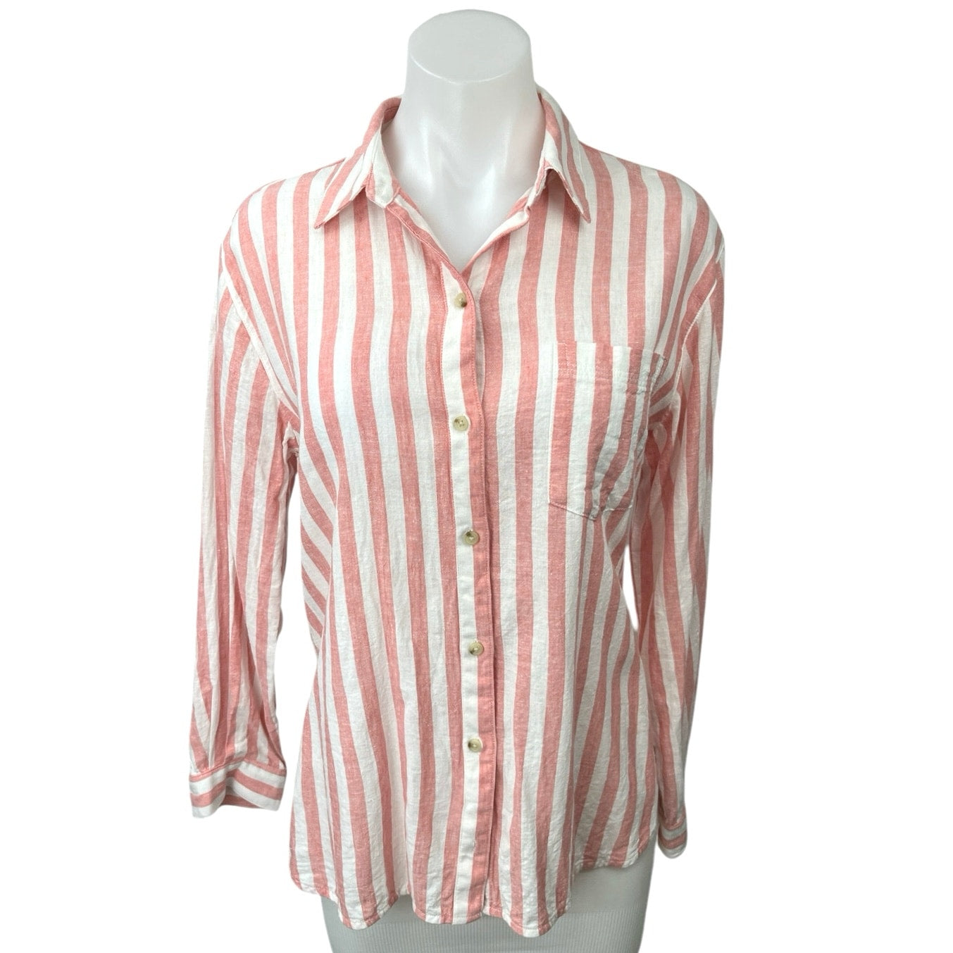old navy dress shirts Old Navy Red White Linen Striped Button Up Collar Long Sleeve Shirt Bl – Brie