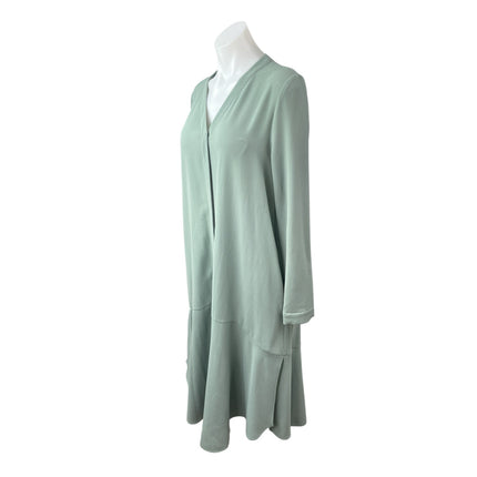 COS Green Long Sleeve Button Down V Neck Drop Waist Swing Midi Dress Size 4