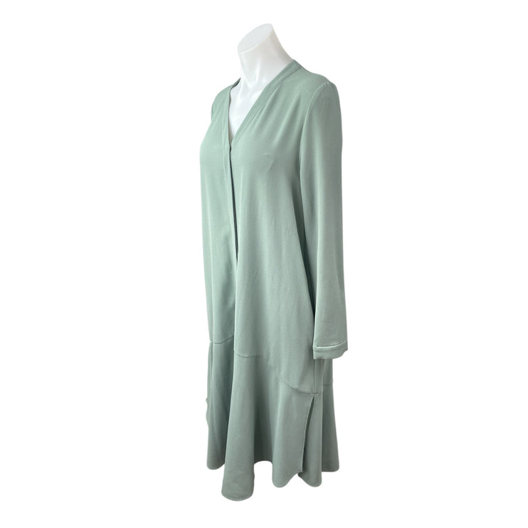 COS Green Long Sleeve Button Down V Neck Drop Waist Swing Midi Dress Size 4