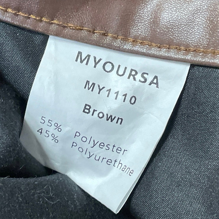 Myoursa Womens Brown Faux Leather Vegan High Rise Wide Leg Trousers Pants Size S