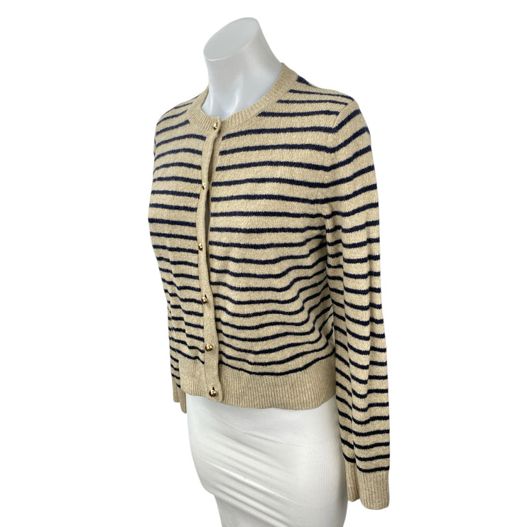 Zara Women's Beige Wool Striped Long Sleeve Button Down Cardigan Sweater Top M