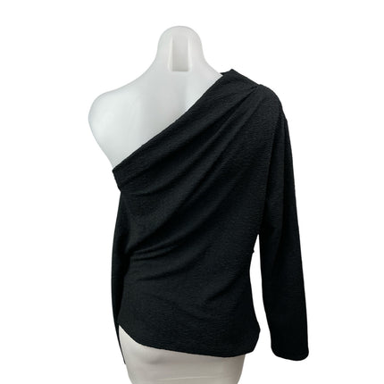 ASTR The Label Black Textured Draped One Shoulder Long Sleeve Blouse Top Size L