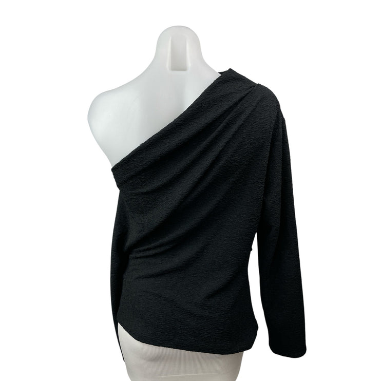 ASTR The Label Black Textured Draped One Shoulder Long Sleeve Blouse Top Size L