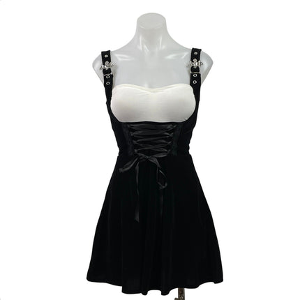 NEW Dolls Kill The Grave Girl Moonlit Maven Black Velvet A-Line Tank Dress XXS