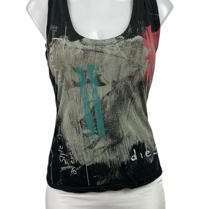 Diesel Women's Grunge Abstract Paint Graphic Sleeveless Scoop Neck Tank Top XS