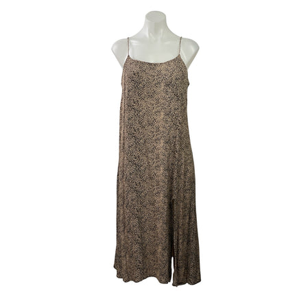 MNG Mango Beige Leopard Animal Print Sleeveless Slit Cami Tank Midi Dress Size 6