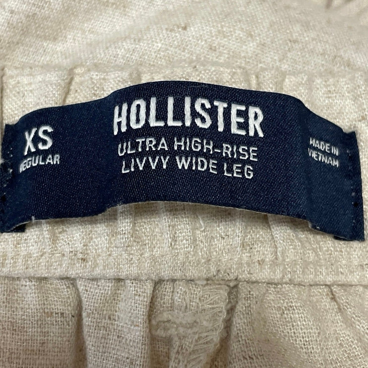 Hollister Livvy Cream Beige Linen Pleated Ultra High Rise Wide Trousers Pants XS