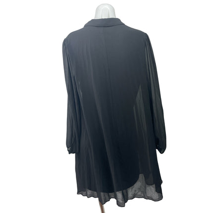 Nine West Womens Black Collared V-neck Long Sleeve Mini Shift Shirt Dress Size M