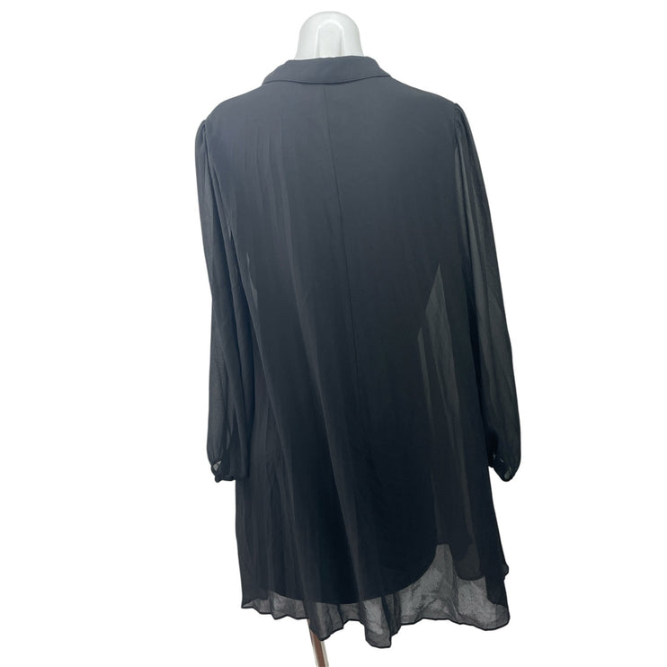 Nine West Womens Black Collared V-neck Long Sleeve Mini Shift Shirt Dress Size M