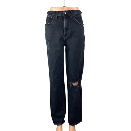 Abercrombie & Fitch 90's Straight Black High Rise Distressed Denim Jeans Size 28