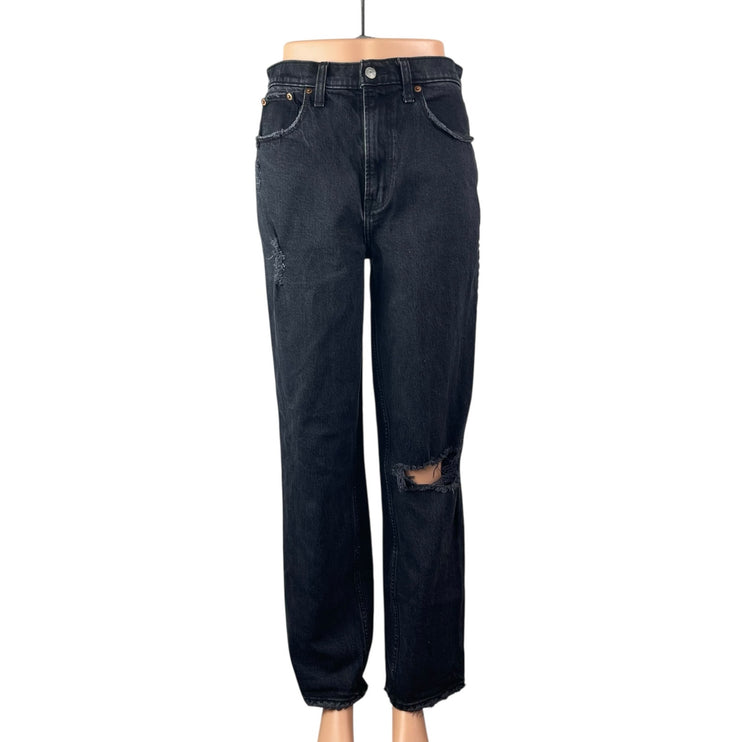 Abercrombie & Fitch 90's Straight Black High Rise Distressed Denim Jeans Size 28