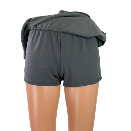 Olivaceous Women's Dark Gray Pull On High Rise Faux Suede Skirt Skort Shorts M