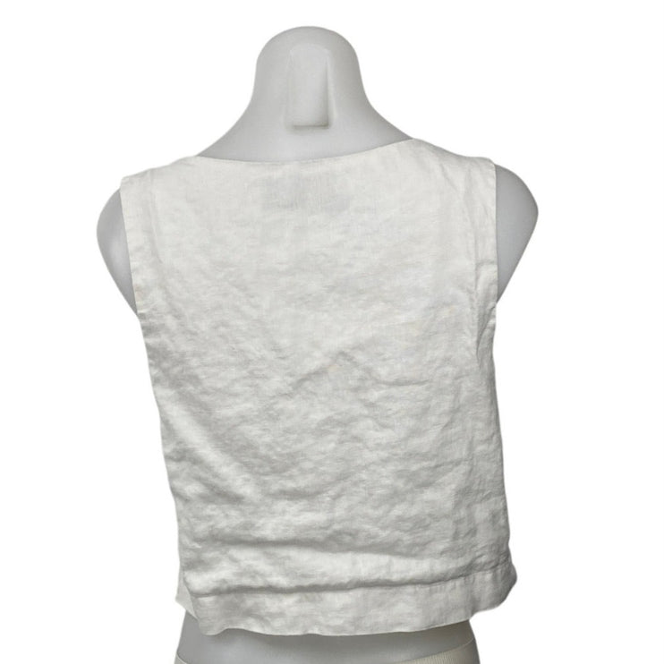 Abercrombie & Fitch White 100% Linen Sleeveless Square Neck Tank Top Size S