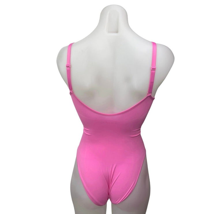 Skims Pink Seamless Sculpt Spaghetti Sweetheart Neck Thong Bodysuit Top Size S/M