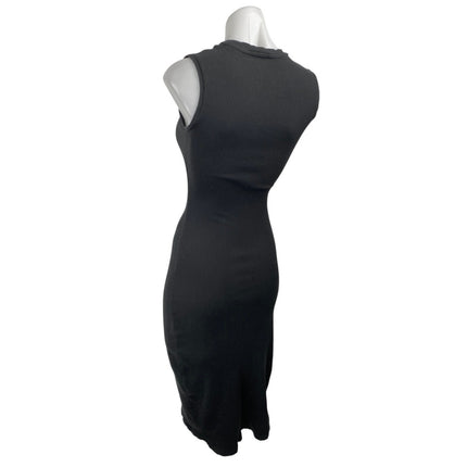 Zara Black Sleeveless Rib Knit Ruched Midi Bodycon Sweater Tank Dress Size XS