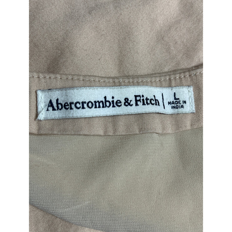 Abercrombie & Fitch Beige Sleeveless V Neck Button Shirt Crop Tank Vest Top Sz L