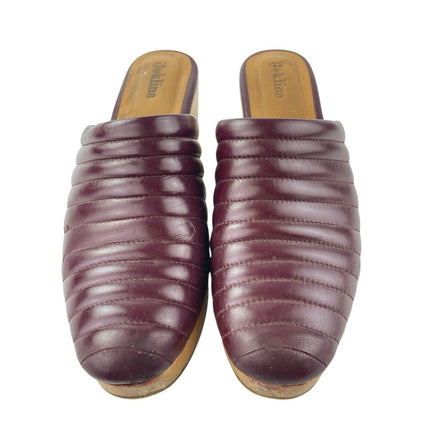 Beklina Baya Red Ribbed Leather Close Round Toe Block Heel Mules Clogs Shoes 9.5