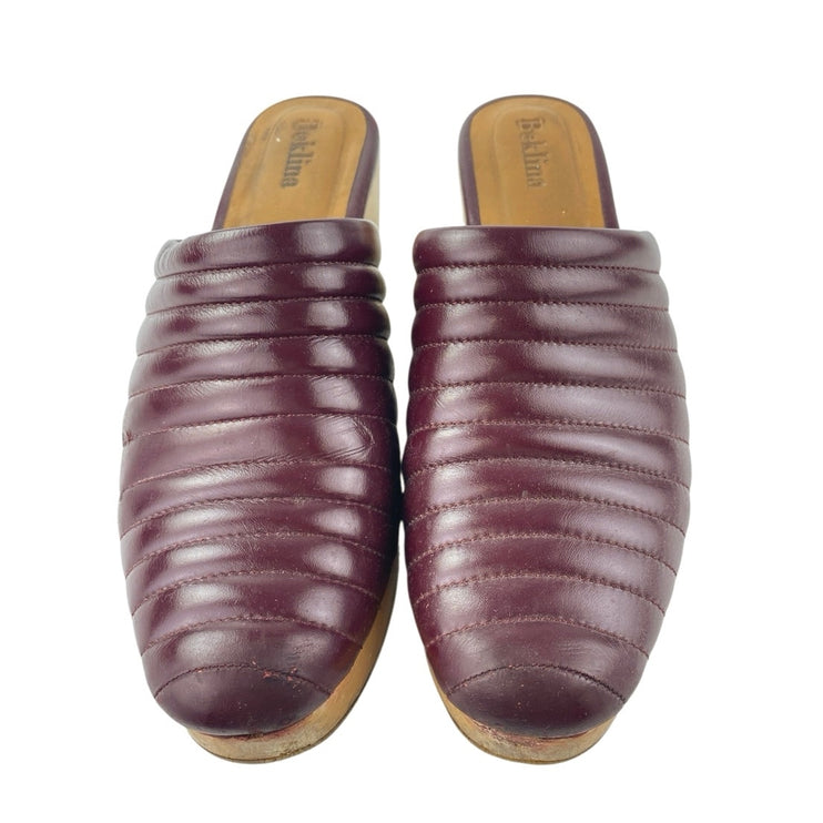 Beklina Baya Red Ribbed Leather Close Round Toe Block Heel Mules Clogs Shoes 9.5