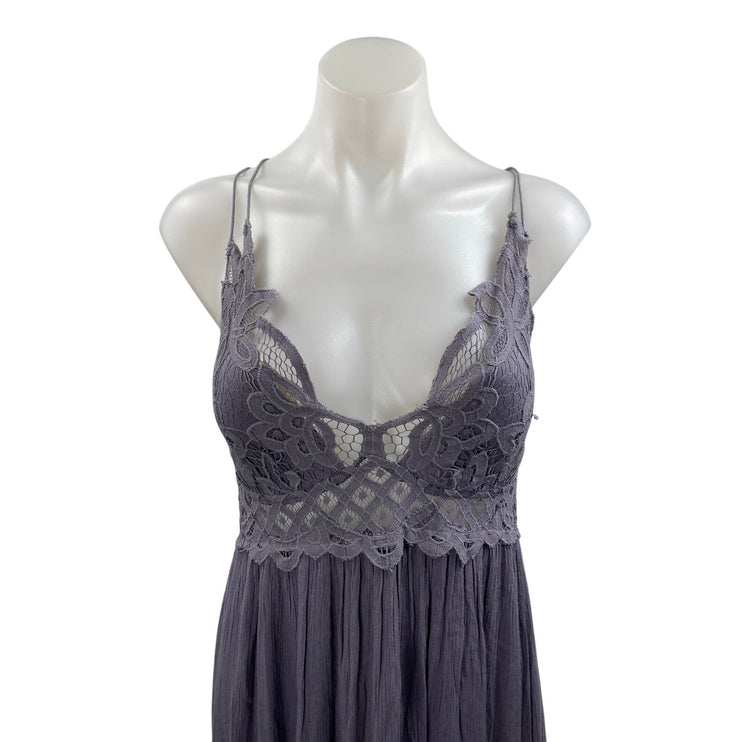 Free People Adella Gray Lace Sleeveless Cami Camisole Maxi A-Line Tank Dress M