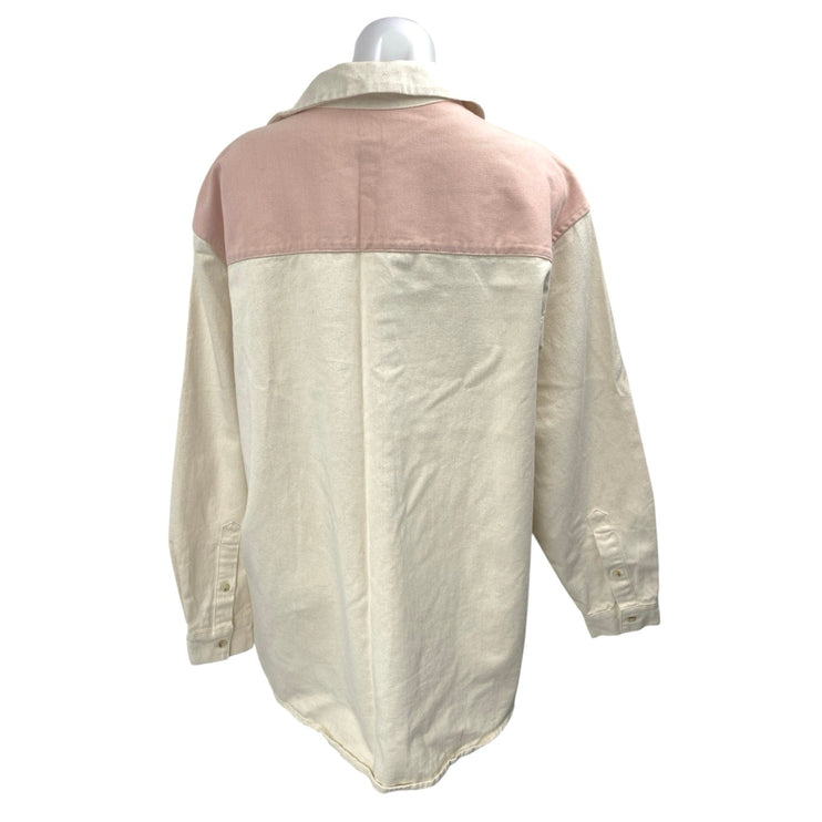 Long Lost Cream Pink Colorblock Long Sleeve Button Down Shirt Top Jacket Sz S/M