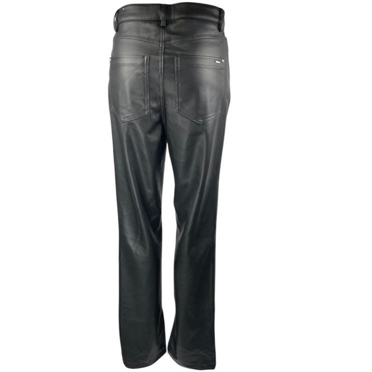 Zara Women's Black Split Faux Leather Vegan High Waisted Trousers Pants Size 6