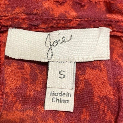 Joie 100% Silk Red Plaid Houndstooth Checkered Short Sleeve Blouse Shirt Top S