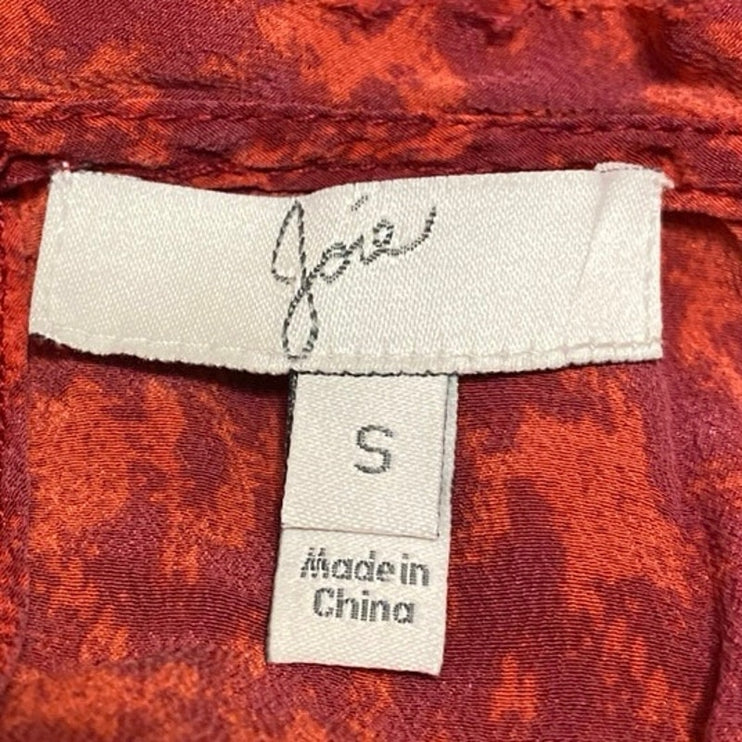 Joie 100% Silk Red Plaid Houndstooth Checkered Short Sleeve Blouse Shirt Top S