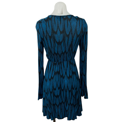 EXPRESS Women's Blue Black Long Sleeves Plunge V-neck Mini Fit & Flare Dress XS